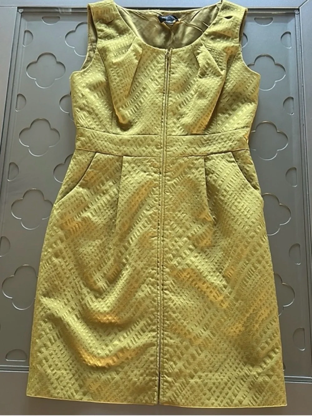 TAHARI ASL Women’s Zip Front Sheath Dress Size 8 P Mustard Gold - Picture 3 of 14